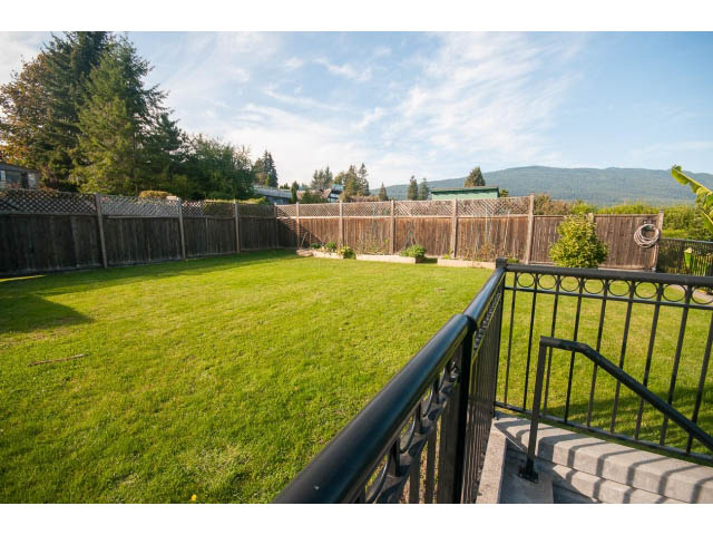 Spacious backyard with lush green grass and wooden fence, perfect for relaxation. - 389 Beachview Dr, North Vancouver