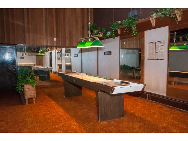 Furnished living room with wooden accents, green plants, and a bar counter. - 606 - 2020 Fullerton Ave, North Vancouver