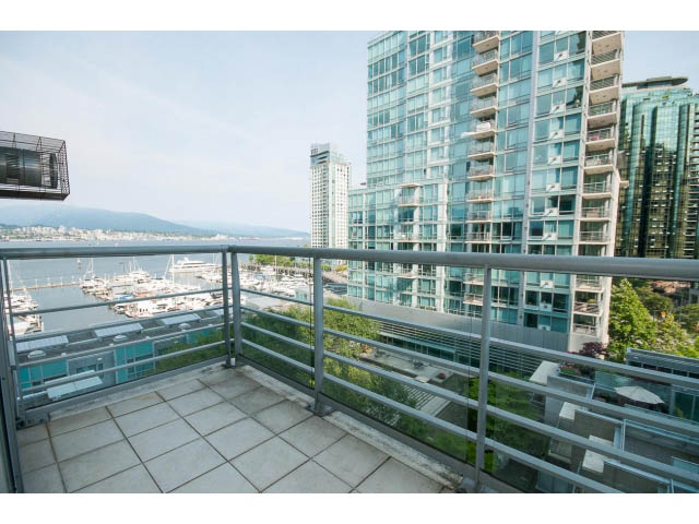 Bright balcony with city view and modern furnishings. - 803 - 590 Nicola Street, Vancouver Downtown