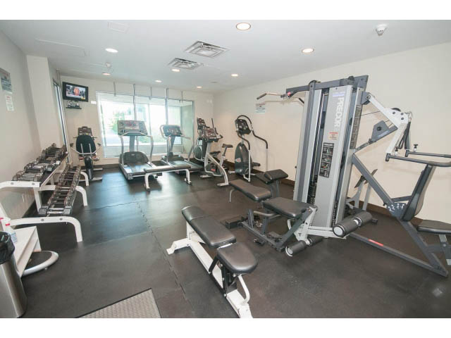 Furnished gym with cardio machines and weight equipment. - 803 - 590 Nicola Street, Vancouver Downtown