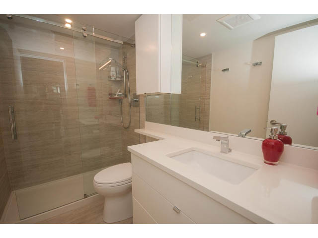 Spacious bathroom with modern fixtures and a large shower. - 103 - 1860 Robson Street, Vancouver Downtown