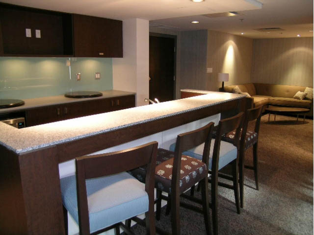 Bright kitchen with granite countertops and modern bar seating. - 2401 - 1005 Beach Avenue, Vancouver Downtown