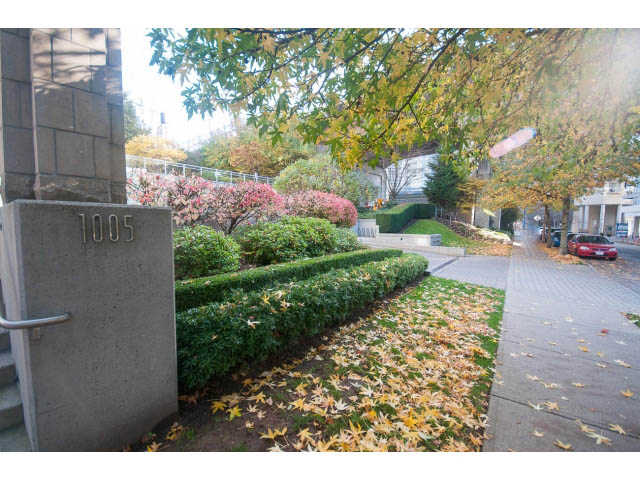 Furnished living room with autumn leaves and manicured bushes. - 2401 - 1005 Beach Avenue, Vancouver Downtown
