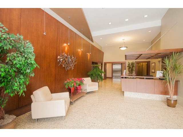 Furnished living room with modern decor, white furniture, and potted plants. - 407 - 683 Victoria Park West, North Vancouver