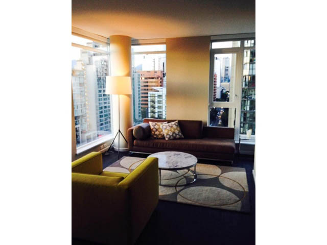Bright living room with city view and modern furnishings. - 1802 - 1351 Continental St., Vancouver Downtown