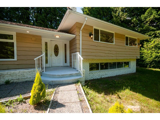 Bright living room with beige siding, white trim, and a small garden area. - 315 Stevens Dr, West Vancouver