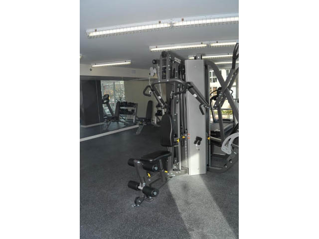 Bright and modern fitness room with various exercise equipment and large windows. - 805 - 1009 Harwood Street, Vancouver Downtown
