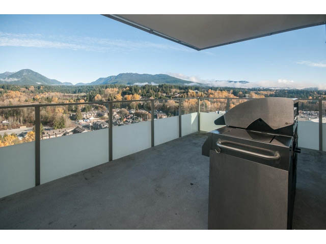Furnished balcony with city view and modern design. - 2401 - 1550 Fern Street, North Vancouver