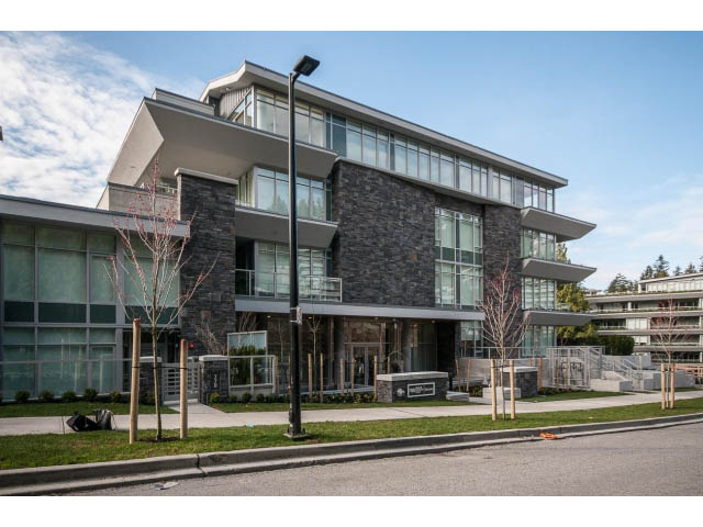 Furnished 2-bedroom + den condo with modern design, stone facade, and large windows. - 204 - 788 Arthur Erickson Pl, West Vancouver