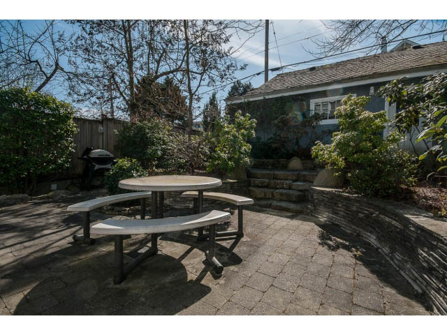 Furnished patio with outdoor tables and stone flooring. - 3131 Collingwood St, Vancouver West Side