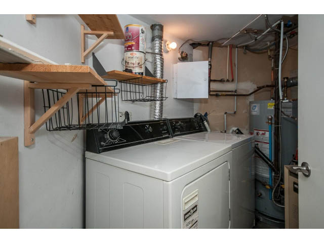 Laundry room with white cabinets, shelves, and visible plumbing. - 769 West 20th Ave, Vancouver West Side