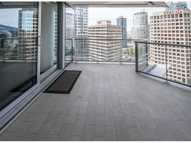 Furnished balcony with city view and sliding glass doors. - 1902 - 1111 Alberni Street, Vancouver Downtown