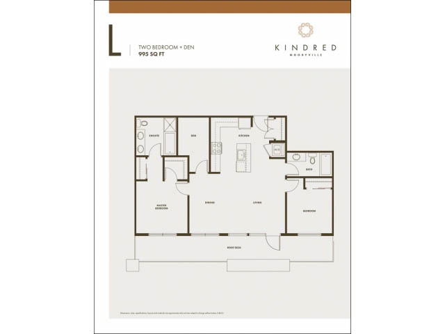 Two-bedroom + den floor plan with kitchen and den space. - 402 - 625 East 3rd Street, North Vancouver