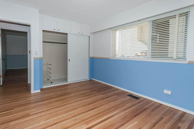 Bright living room with hardwood floors and blue accent wall. - 4037 Ripple Road, West Vancouver