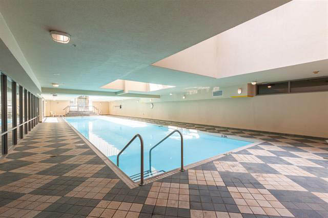 Spacious penthouse with large indoor pool, tiled floor, and modern decor. - 3205 - 928 Richards St, Vancouver Downtown