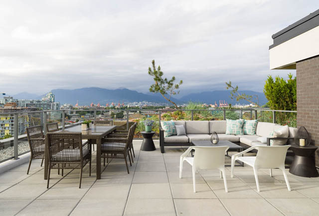 Furnished penthouse with a spacious rooftop deck, city view, and modern furniture. - 805 -  210 E 5th Avenue, Vancouver East Side