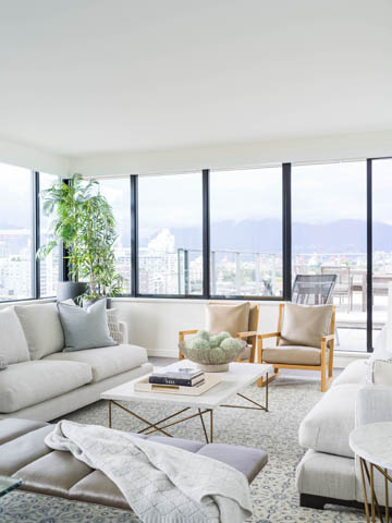 Bright living room with city view and modern furniture. - 805 -  210 E 5th Avenue, Vancouver East Side
