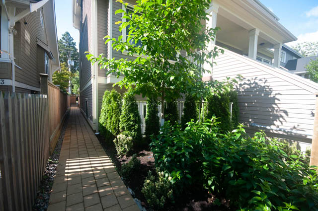 Furnished patio with lush greenery and wooden fencing. - 114 West 14th Ave, Vancouver West Side
