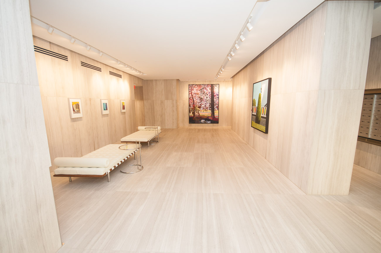 Furnished living room with modern furniture and wooden floors. - 4502 - 777 Richards St, Vancouver Downtown