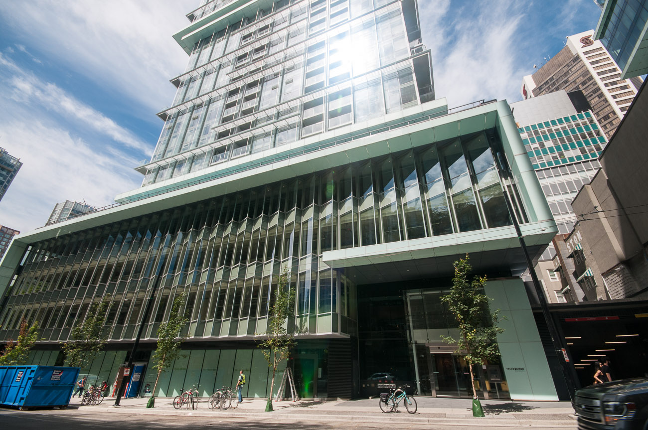 Furnished 2-bedroom condo with modern glass facade and city view. - 4502 - 777 Richards St, Vancouver Downtown