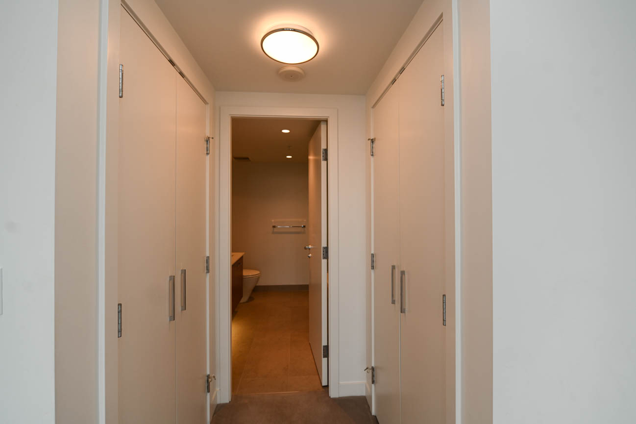 Furnished hallway with built-in storage and recessed lighting. - 3501 - 1028 Barclay, Vancouver Downtown