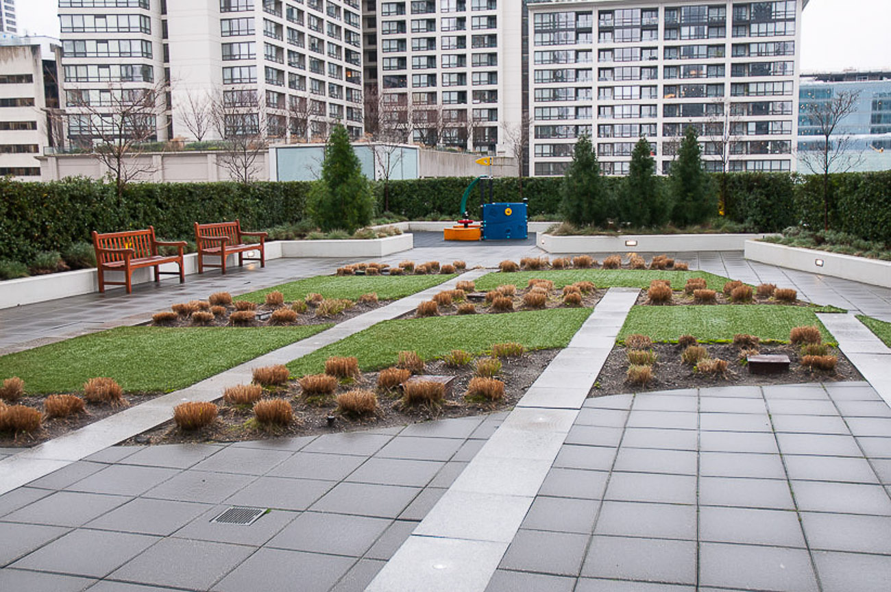 Furnished living room with modern furniture and city view. - 3501 - 1028 Barclay, Vancouver Downtown