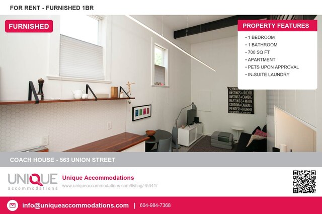 Modern kitchen with hexagonal tile backsplash and sleek countertop. - Coach House - 563 Union Street, Vancouver East Side