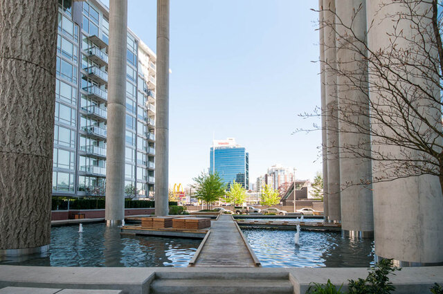 Spacious 1-bedroom + den condo with a serene water feature and city skyline view. - 1006 -1618 Quebec Street, Vancouver East Side
