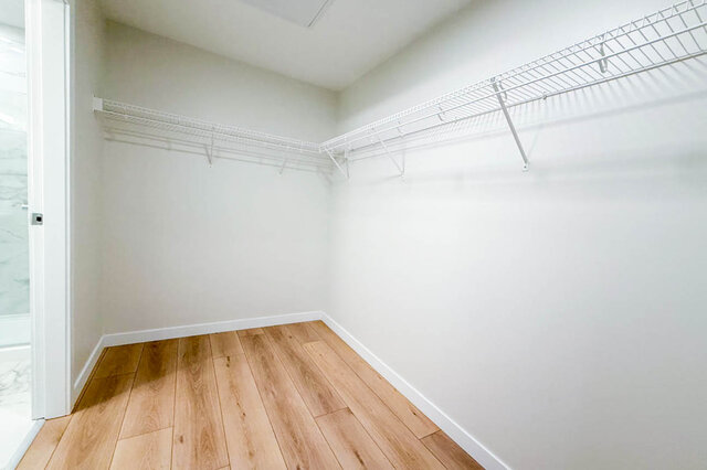 This storage locker has hardwood floors and wire shelving. - G 3- 2030 East 20th Ave, Vancouver East Side