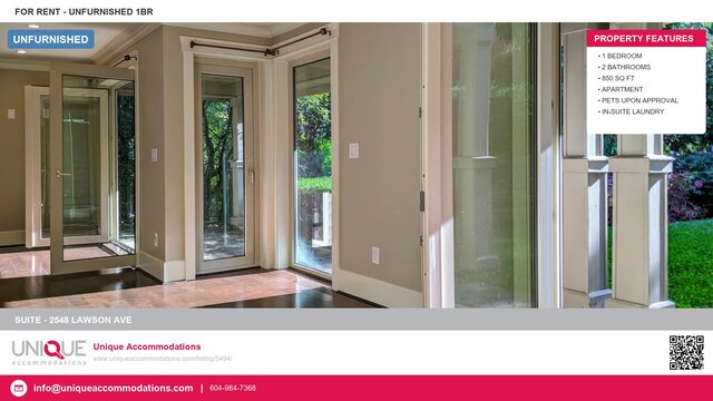 Spacious 1-bedroom suite with large windows and hardwood floors, offering a serene view. - Suite - 2548 Lawson Ave, West Vancouver