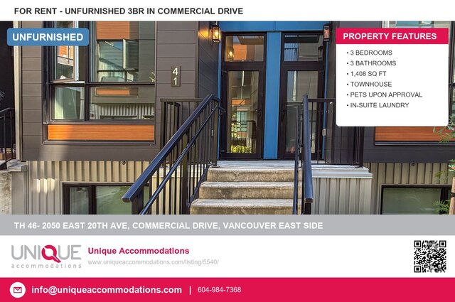 Modern 3-bedroom townhouse with sleek black railings and large windows, offering a cozy and stylish living space.