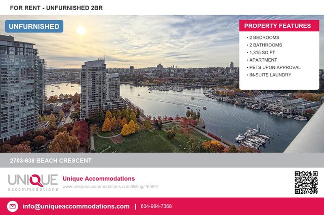 Spacious 2-bedroom condo with stunning city view and modern furnishings. - 2703-638 Beach Crescent, Vancouver Downtown