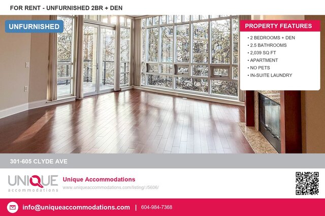 Spacious 2-bedroom + den condo with hardwood floors and large windows, offering a bright and open living space. - 301-605 Clyde Ave, West Vancouver