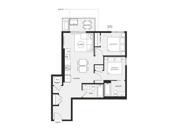Floor plan of the two-bedroom suite with its balcony. - 525-1529 Oxford Street, North Vancouver